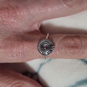 Sterling Silver 925 Pink Stone Halo Ring – Vintage Style